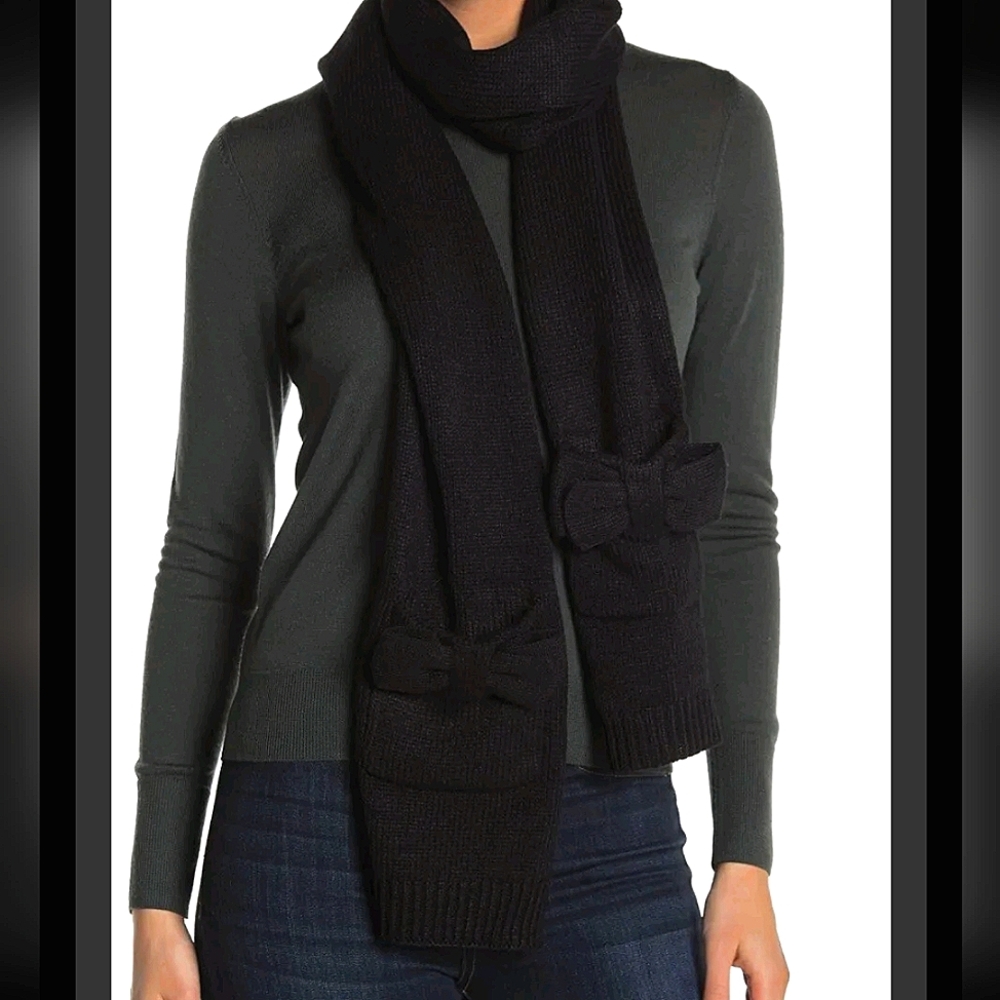 NWT Kate Spade Womens  Bow Long Knit Scarf Dual Pockets